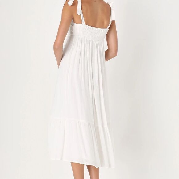 Lulus Romantic in Rome Tie-Strap Empire Waist Dress White M NWT IN PACKAGING - Picture 4 of 7